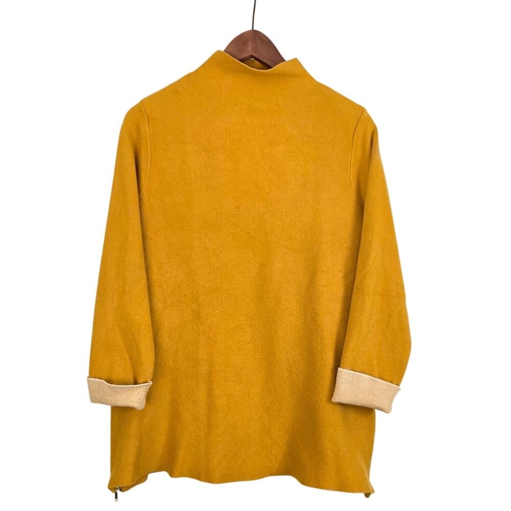Quiet Luxury Tahari Mustard Minimalist Fall Capsule Mock Sweater with Side Zip L